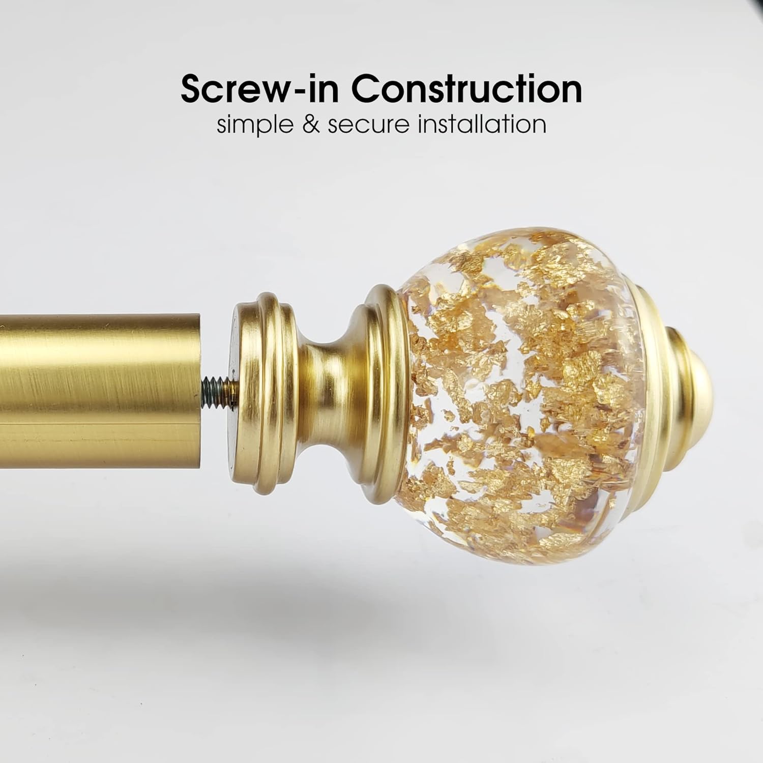 Gold Foiled Clear Curtain Rod Finials Set of 2
