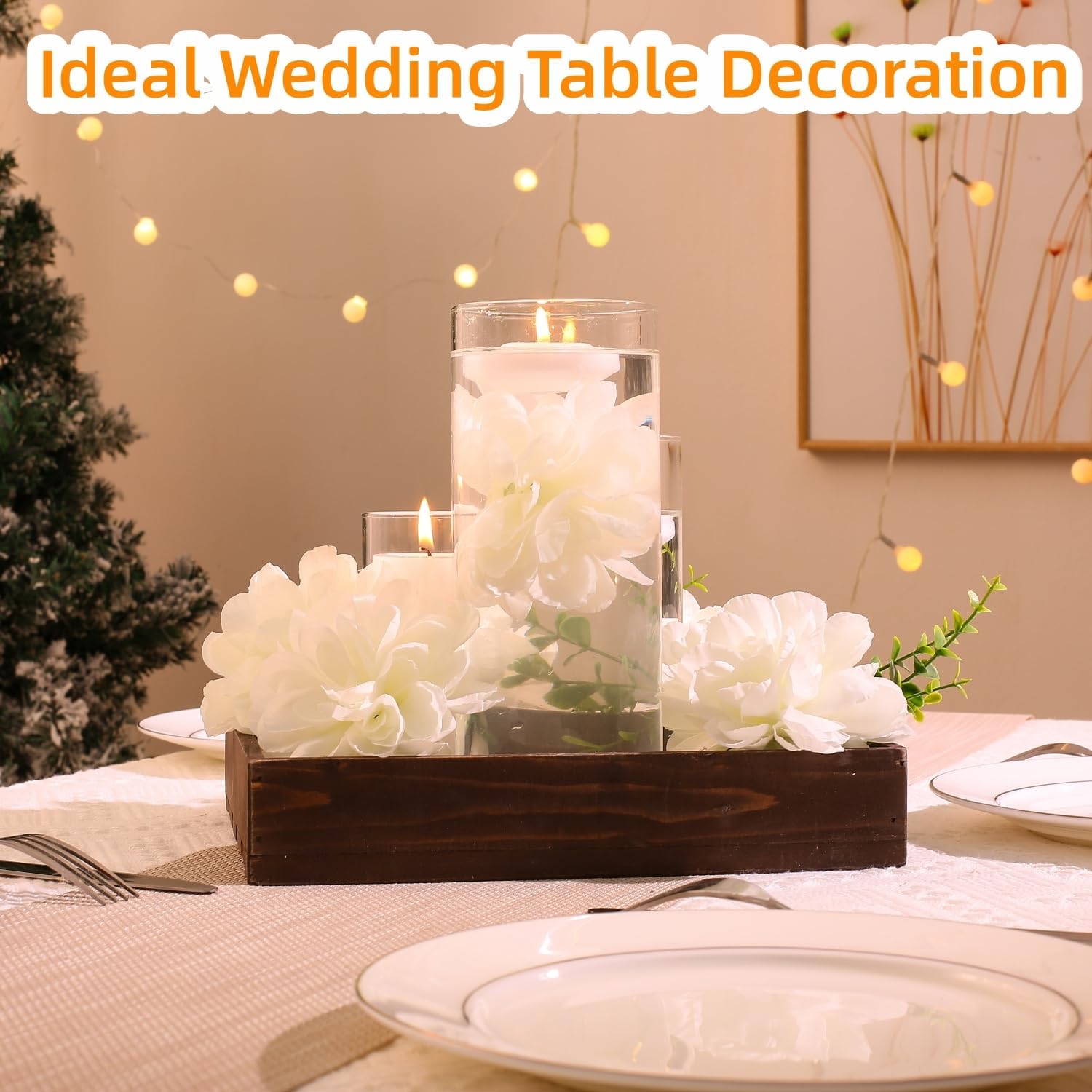 24 Pcs Floating Candles and Artificial Flowers Set