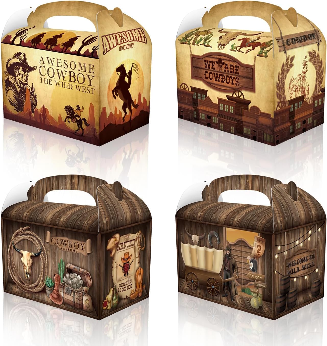 RIGHTA TECH 12-Pack Western Cowboy Candy Gift Boxes with Handles