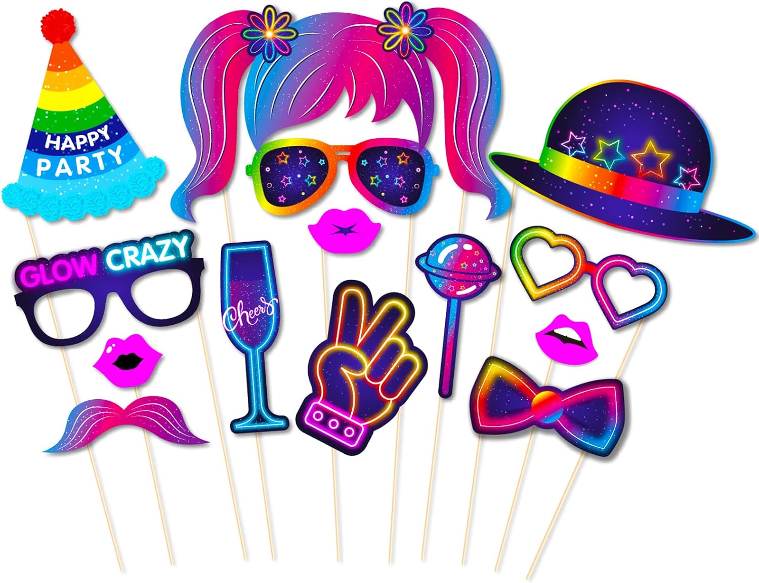 25pcs Glow Neon Photo Booth Props with Stick