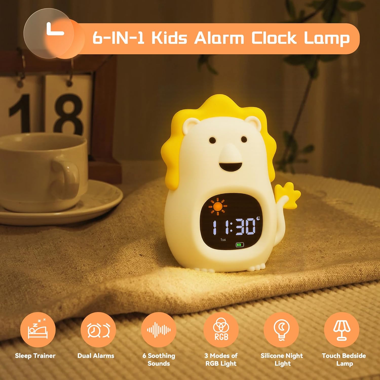 Kids Alarm Clock with White Noise and Night Light