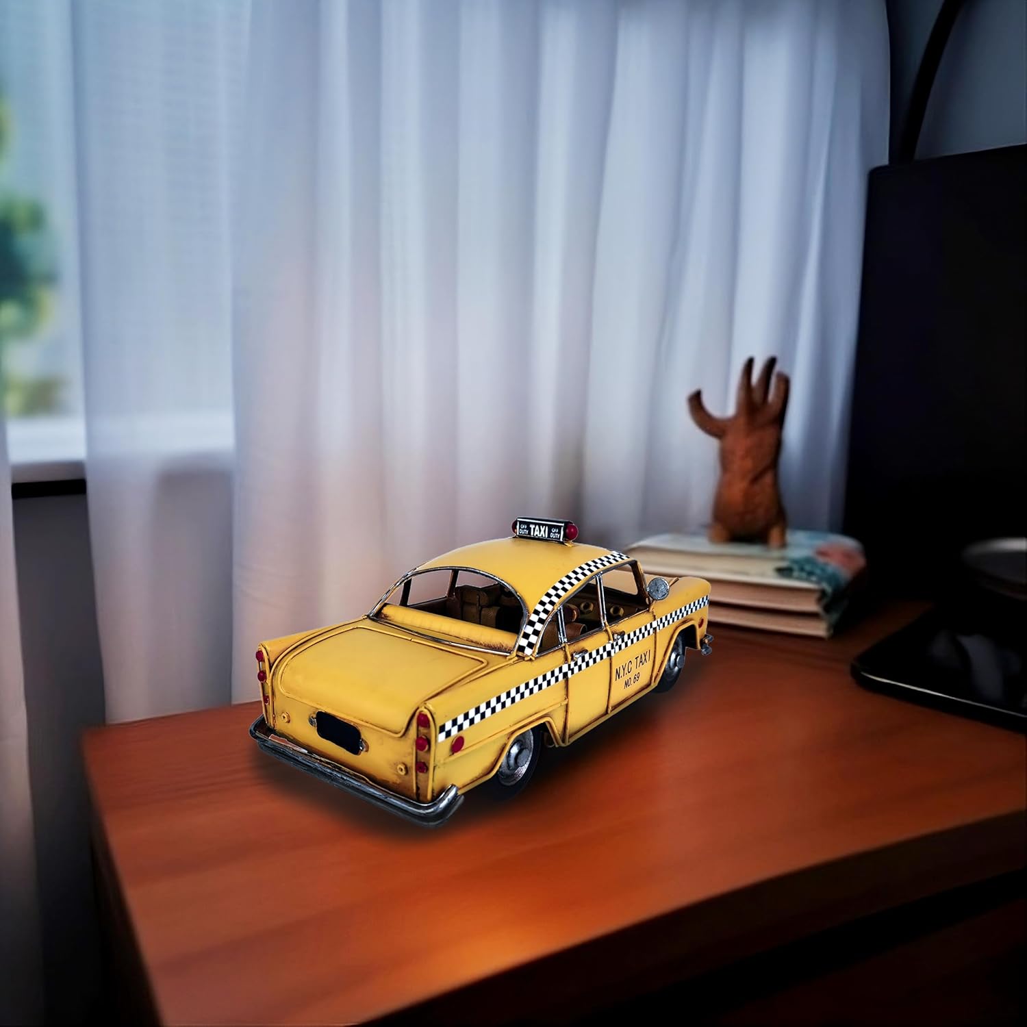 Retro Handmade Yellow NYC Taxi Cab Model 11 Inch Collectible