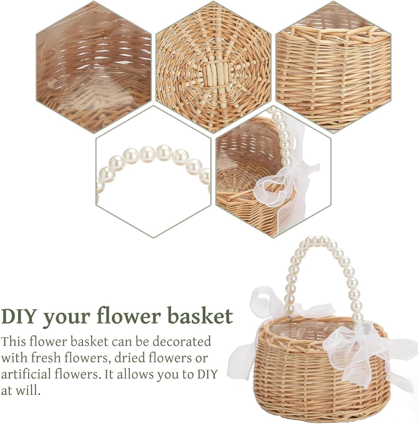 Wicker Rattan Flower Girl Basket for Wedding Ceremony