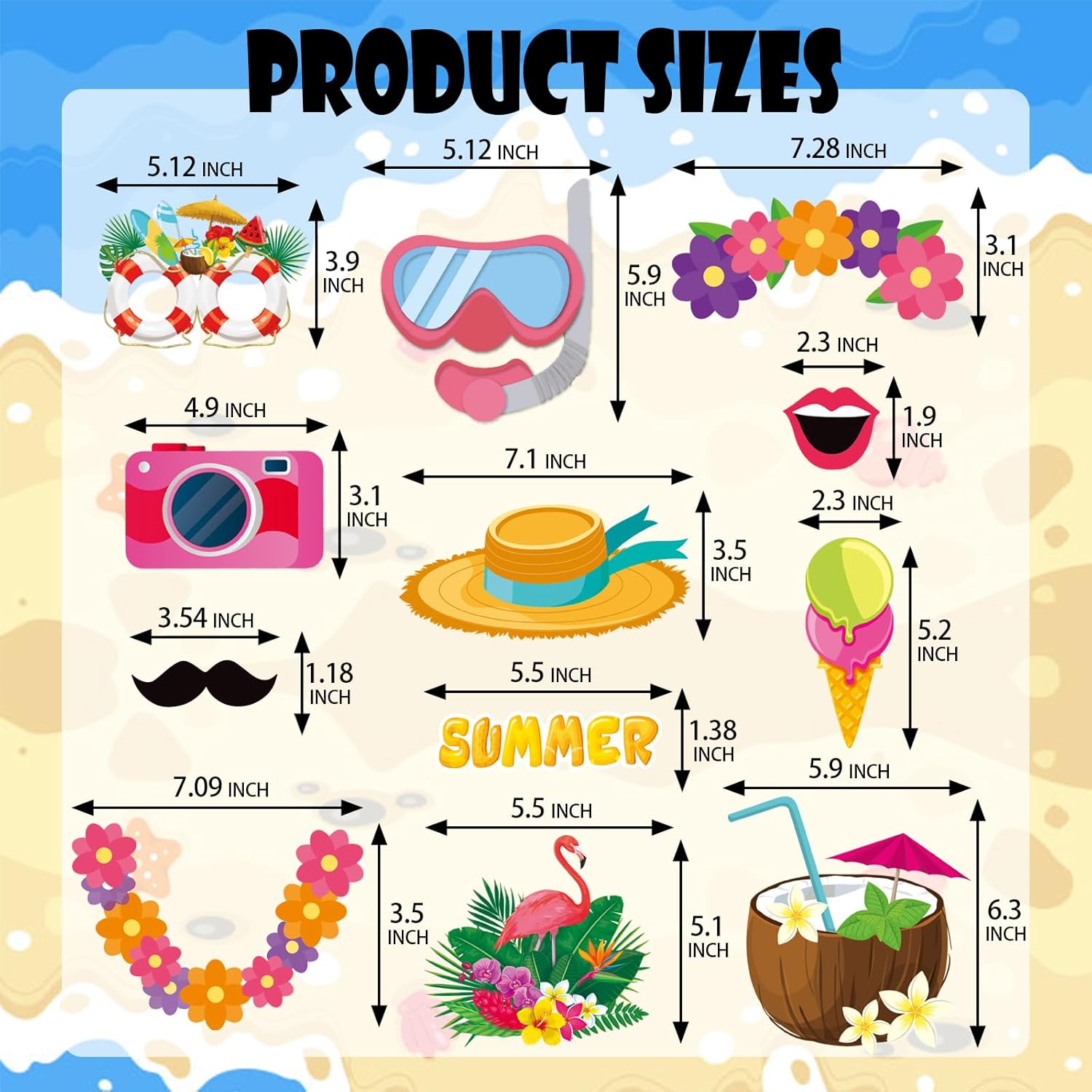 JOJO FLY 25 Pcs Summer Pool Beach Photo Booth Props
