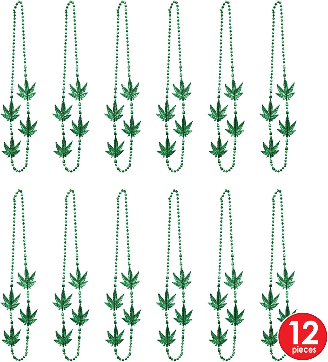Beistle 12 Piece Green Plastic Beaded Necklaces 70s Party