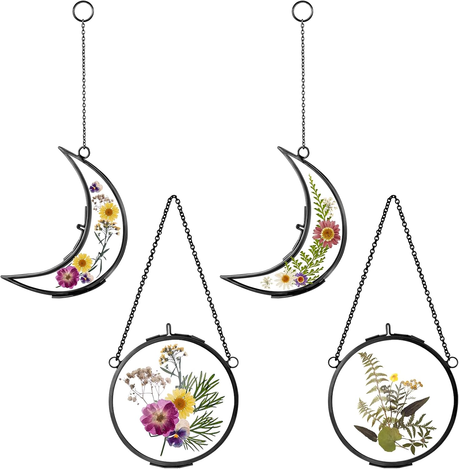 Qunclay 4 Pcs Pressed Flower Frame with Chain