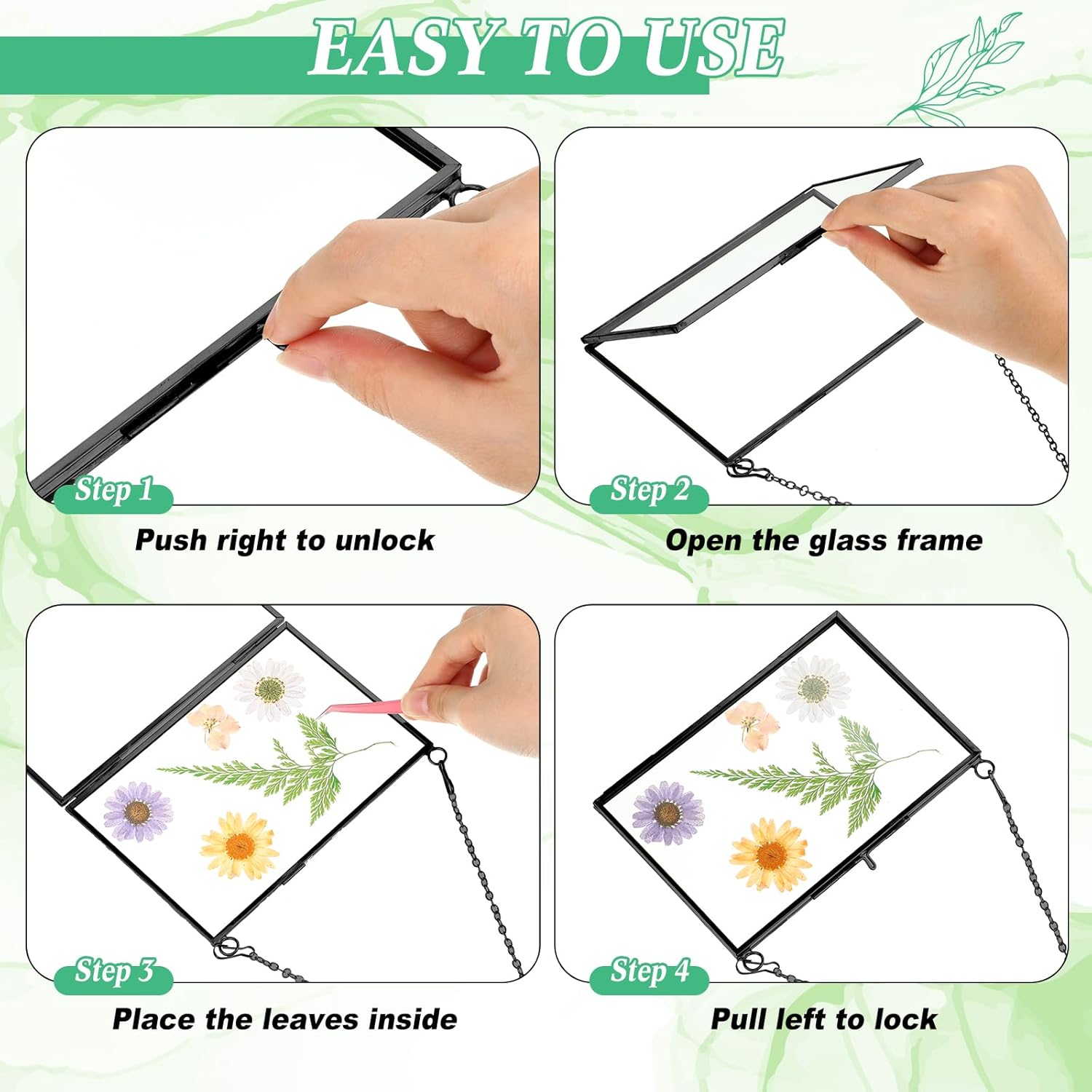 Geetery 9 Pcs Black Hanging Glass Frame for Dried Flowers