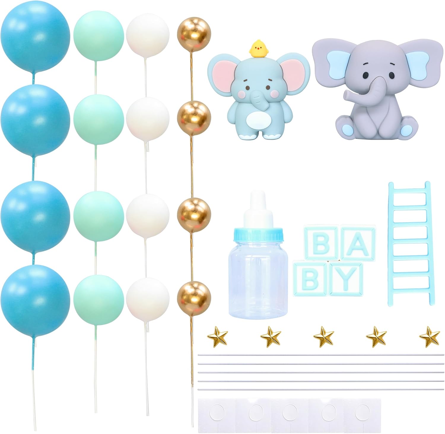 Gyufise 33Pcs Baby Elephant Cake Topper 3D Decorations