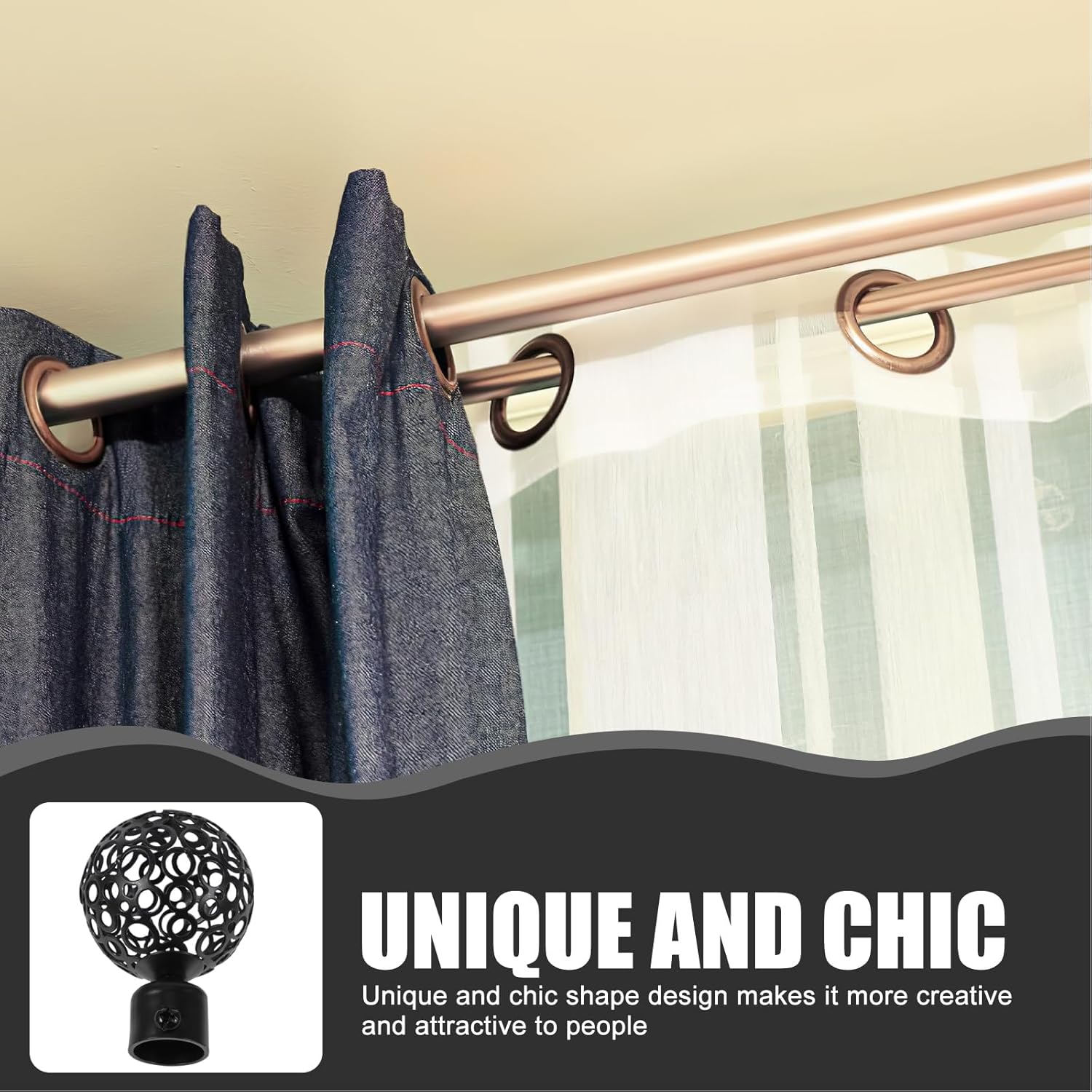 DOITOOL 2Pcs Curtain Finials Black Metal Rod Ends for 2cm Diameter