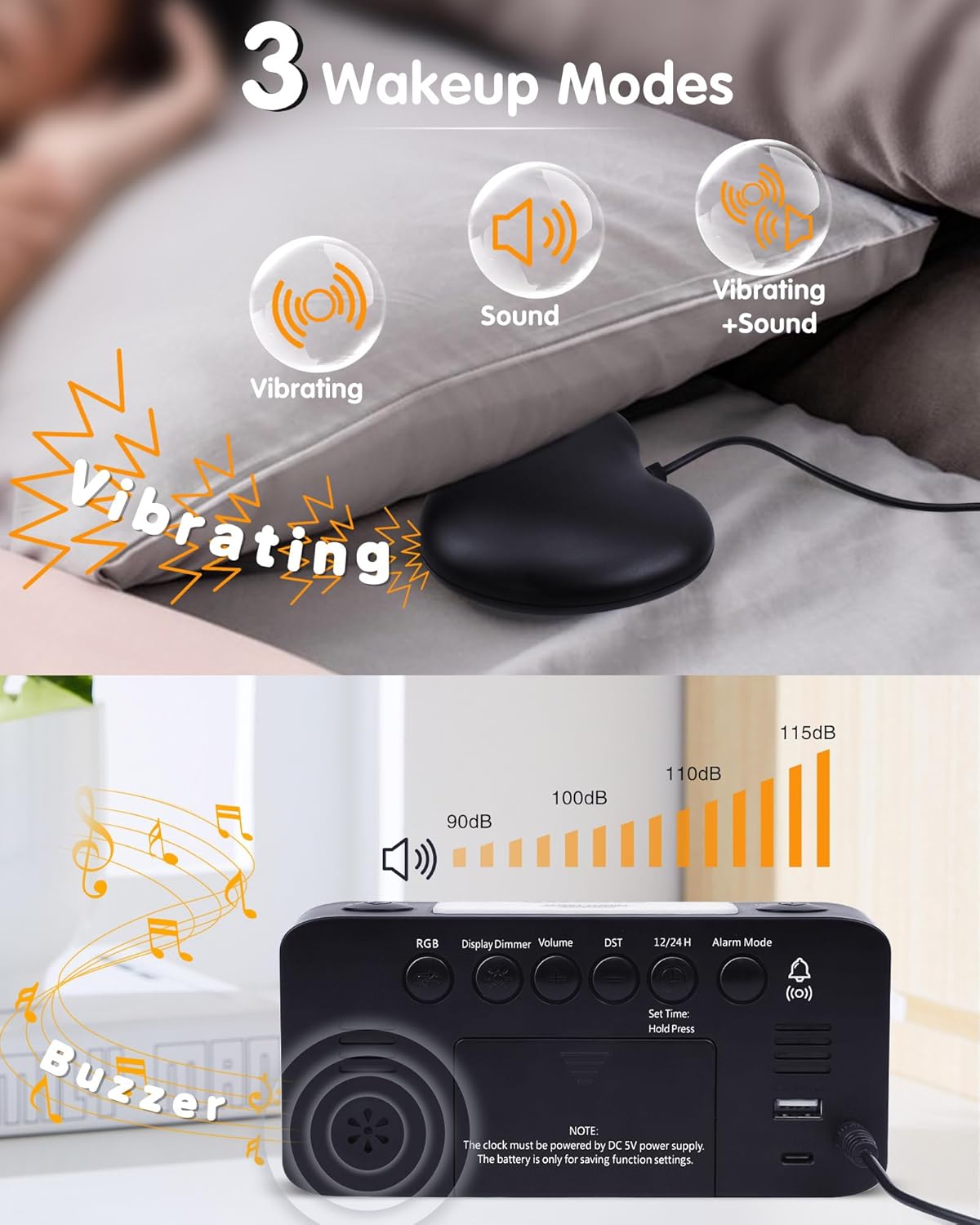 Extra Loud RGB Alarm Clock for Heavy Sleepers