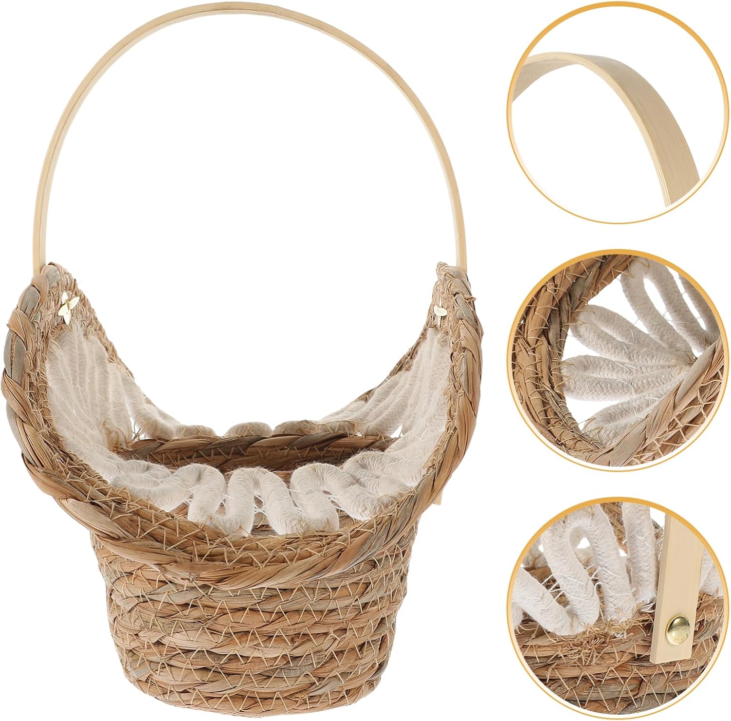 Flower Girl Basket Hand Woven Straw for Home Decor