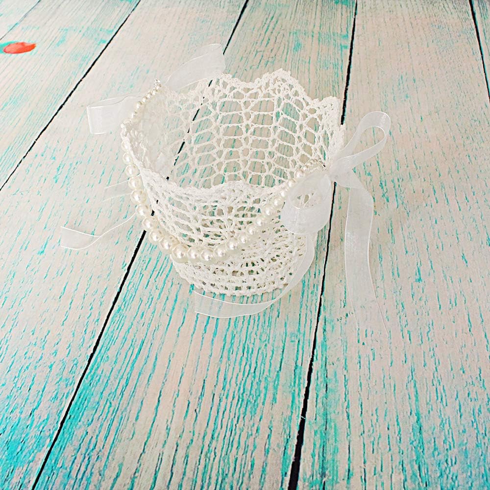 Lapuda Ivory Flower Girl Basket with Tulle and Pearls