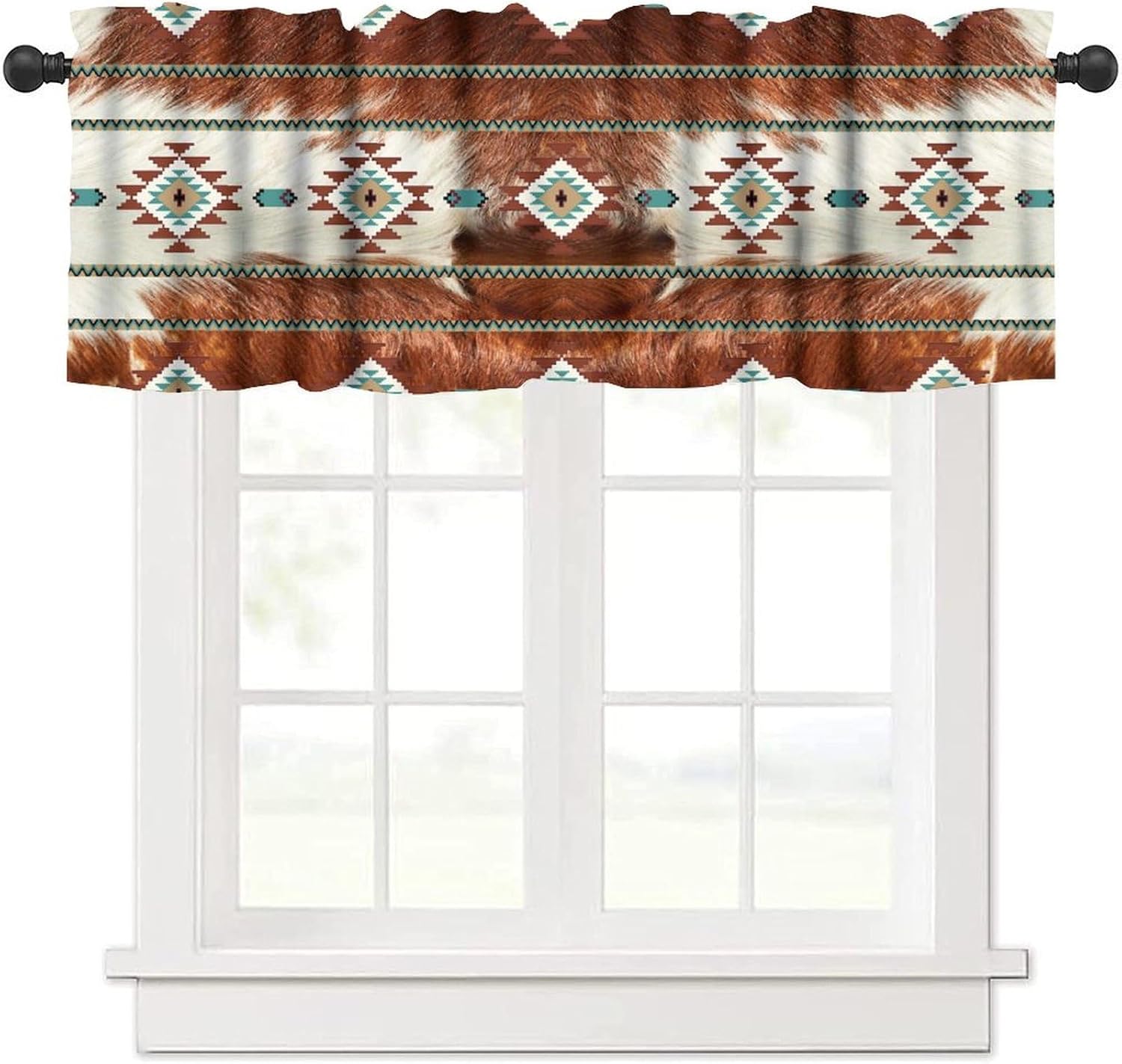 Cowhide Style Valance with Aztec Pattern