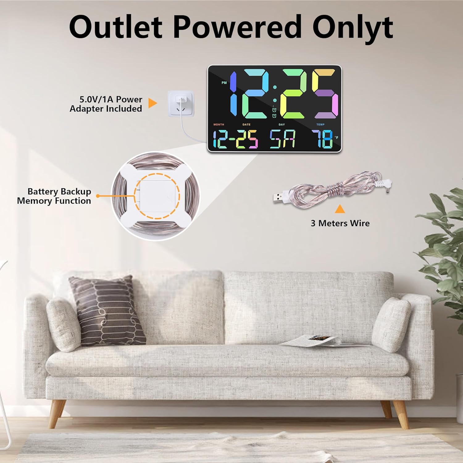 Amgico RGB Digital Alarm Clock with Snooze and Temperature Display