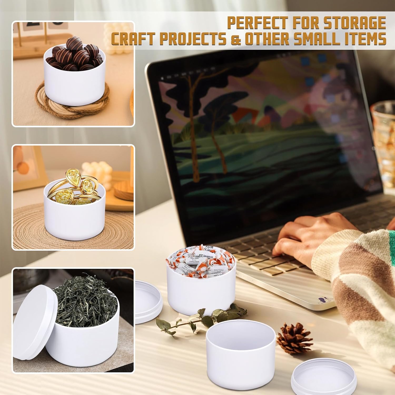 4 Oz Candle Tins Set of 24 Premium Matte White Jars with Lids