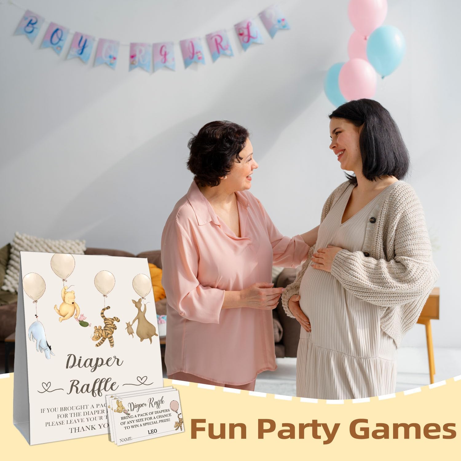 Winnie the Pooh Diaper Raffle Game Cards Set - 30 Double Sided Name Cards
