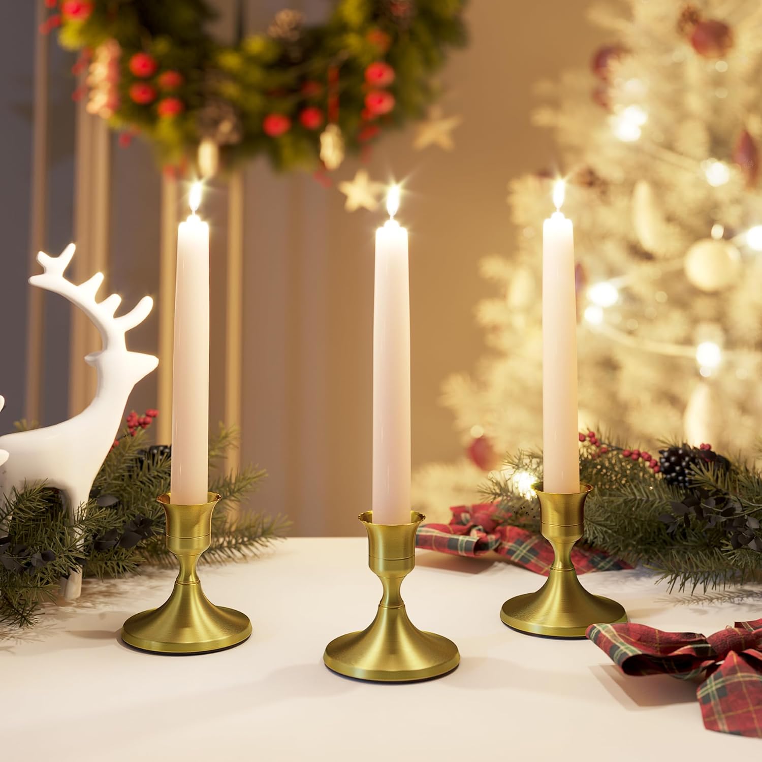 Brass Gold Taper Candle Holders Set of 2