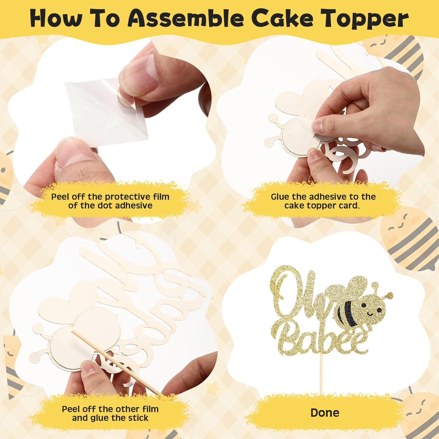 36 Pcs Bee Baby Shower Cake Toppers with Balloons