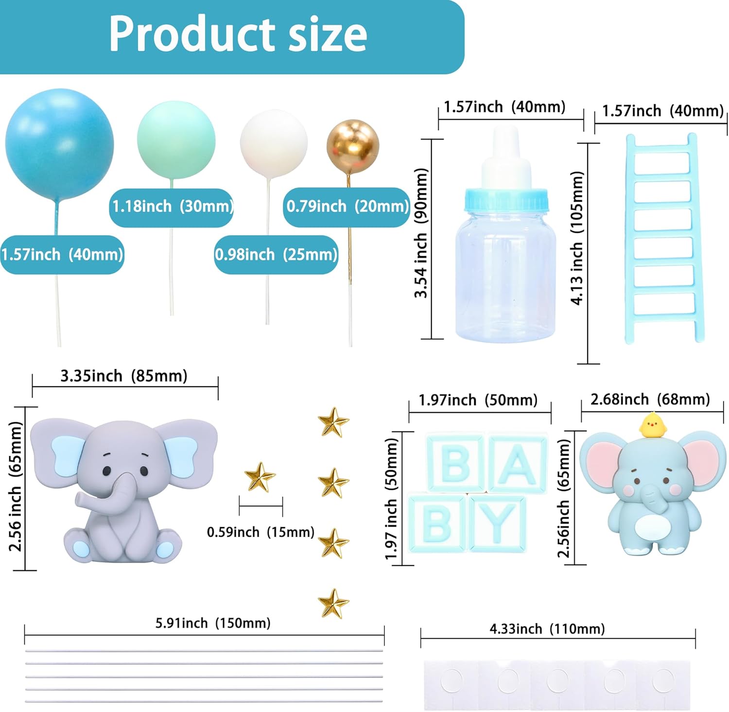 Gyufise 33Pcs Baby Elephant Cake Topper 3D Decorations