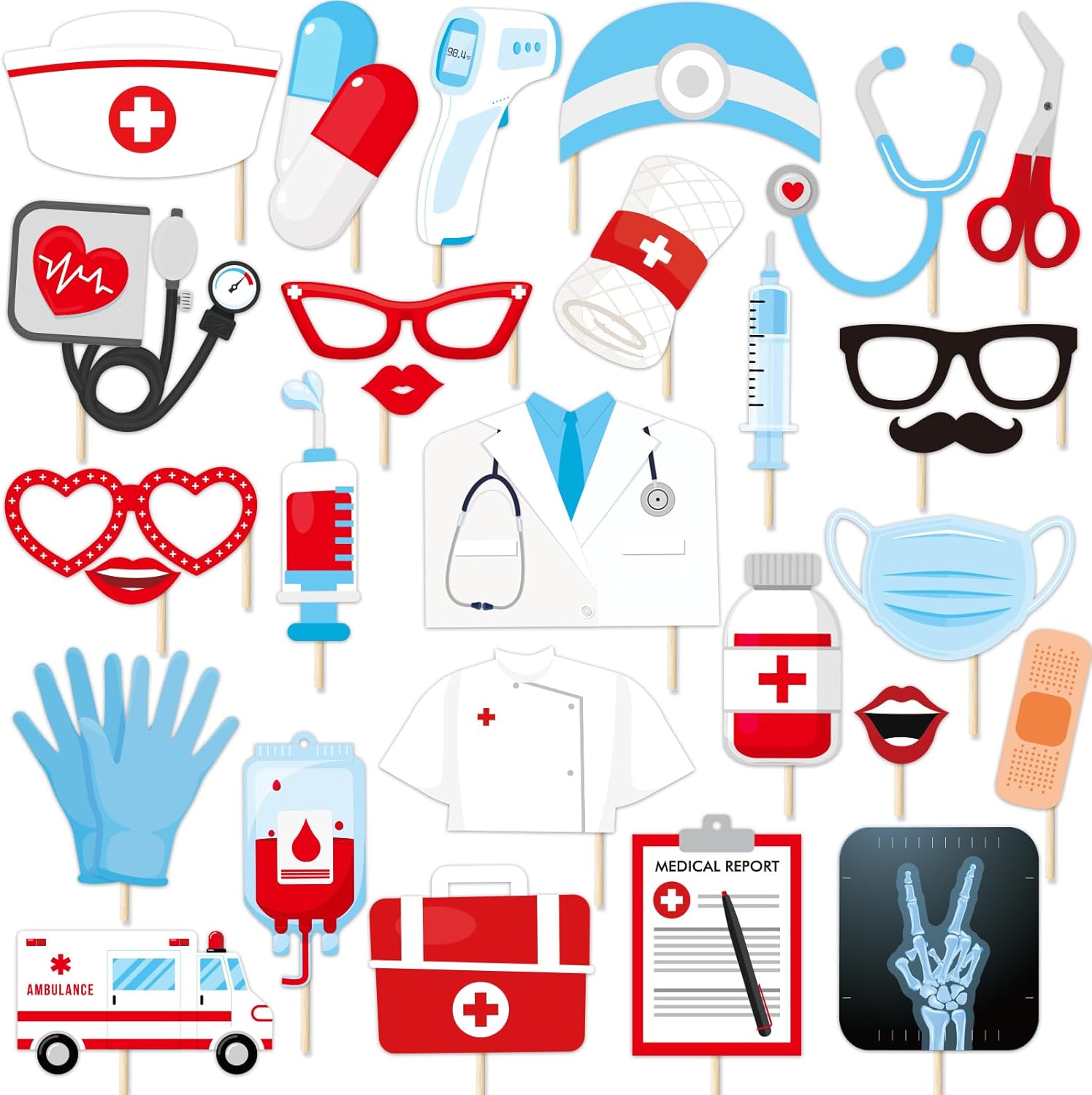 Nurse Photo Booth Props 31 Pieces Set