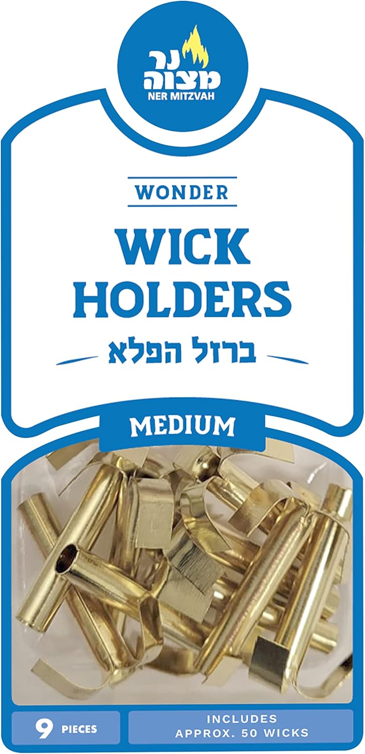 Ner Mitzvah Wonder Wick Holder Set - 9 Holders and 50 Red Cotton Wicks