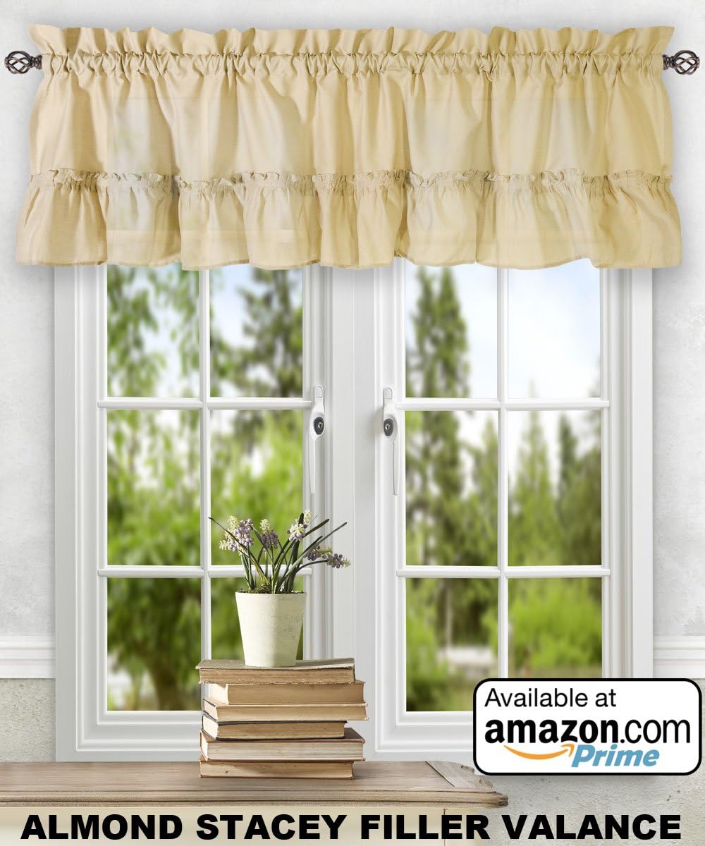Simple Comfort Ellis 60x38 Inch Ruffled Swag Curtain Almond