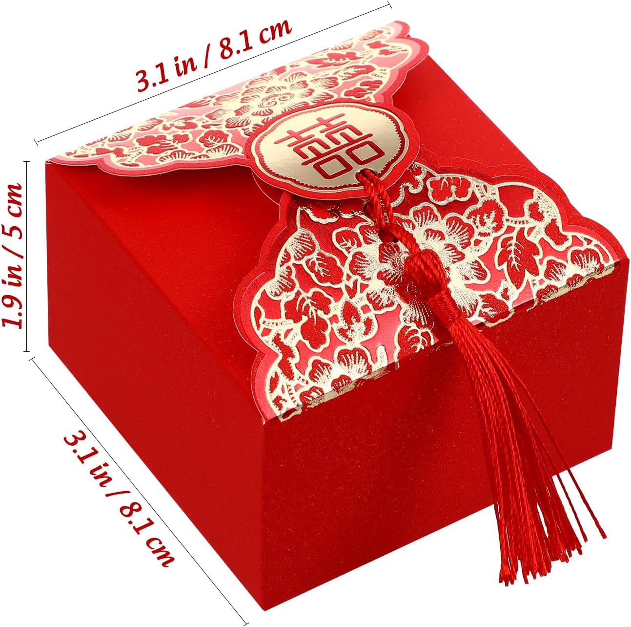 80 Pcs Red Wedding Candy Box with Tassel