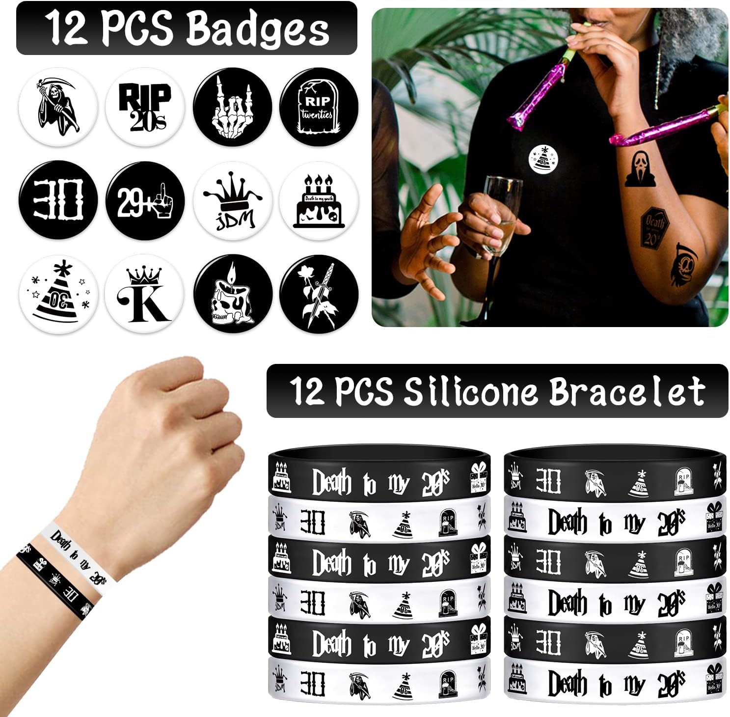 60PCS Death to My 20s Party Favors Black 30th Birthday Supplies