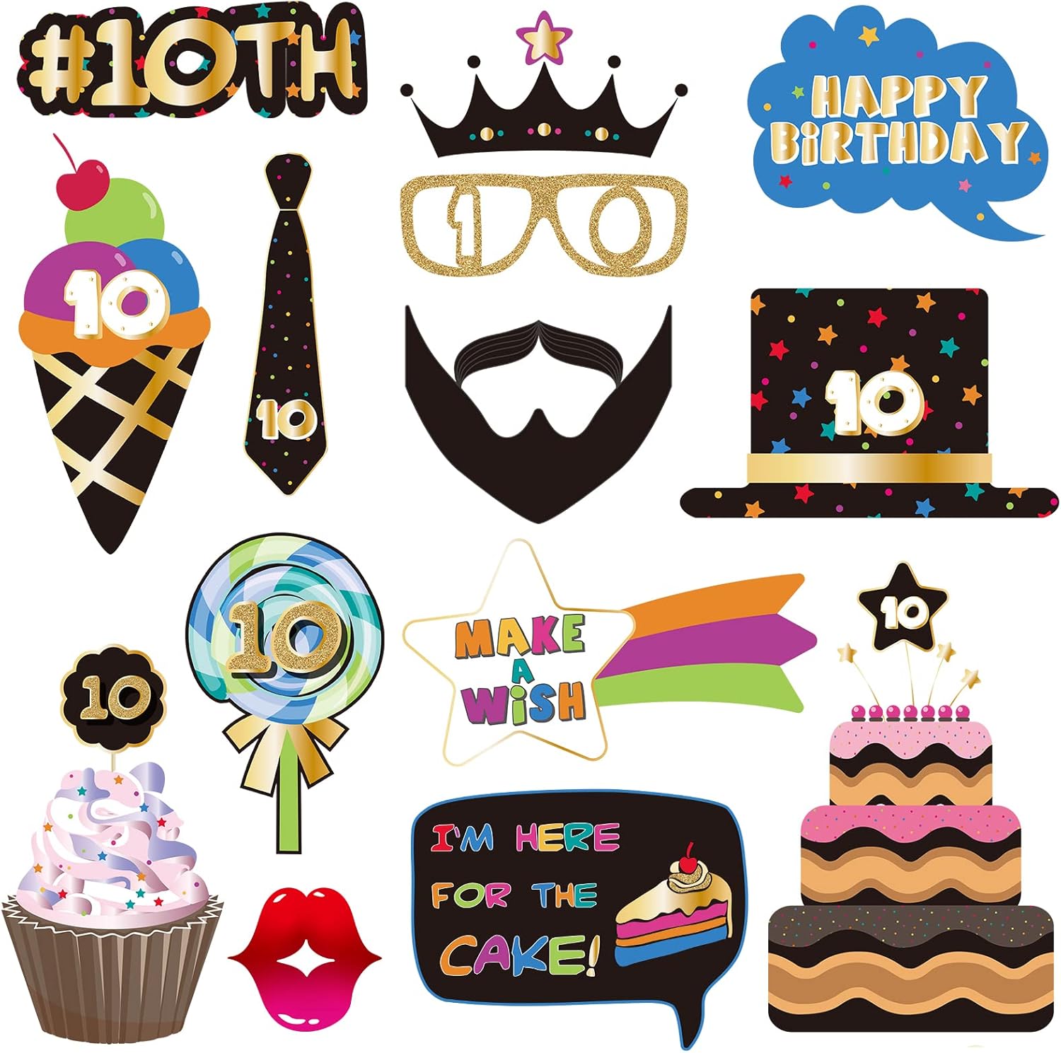 BRT Bearingshui 10th Birthday Photo Booth Props Kit