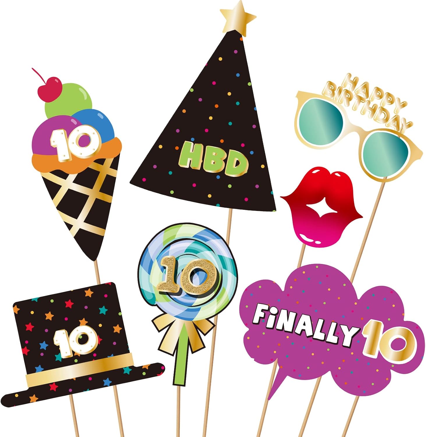 BRT Bearingshui 10th Birthday Photo Booth Props Kit