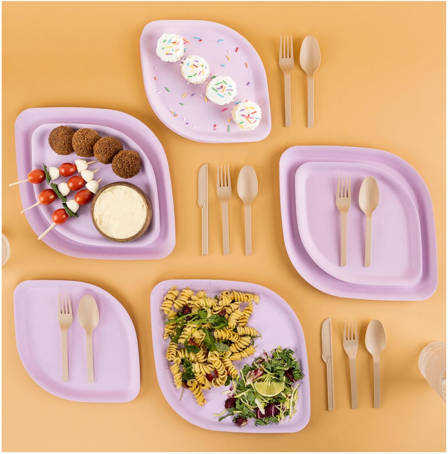 Fancy Purple Disposable Plates 50pcs Bamboo Set for Parties