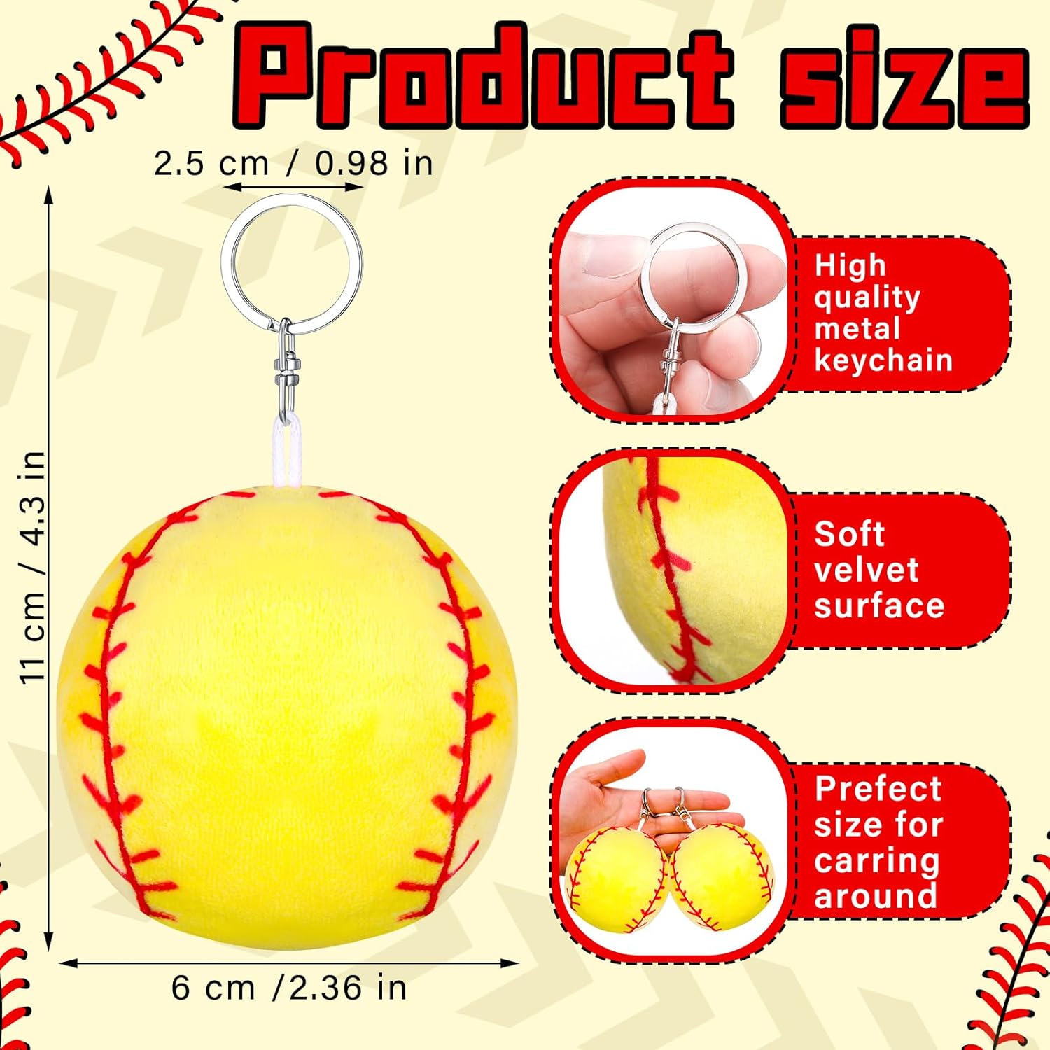 12 Pcs Plush Softball Keychains 43 Inch Team Spirit Keyrings
