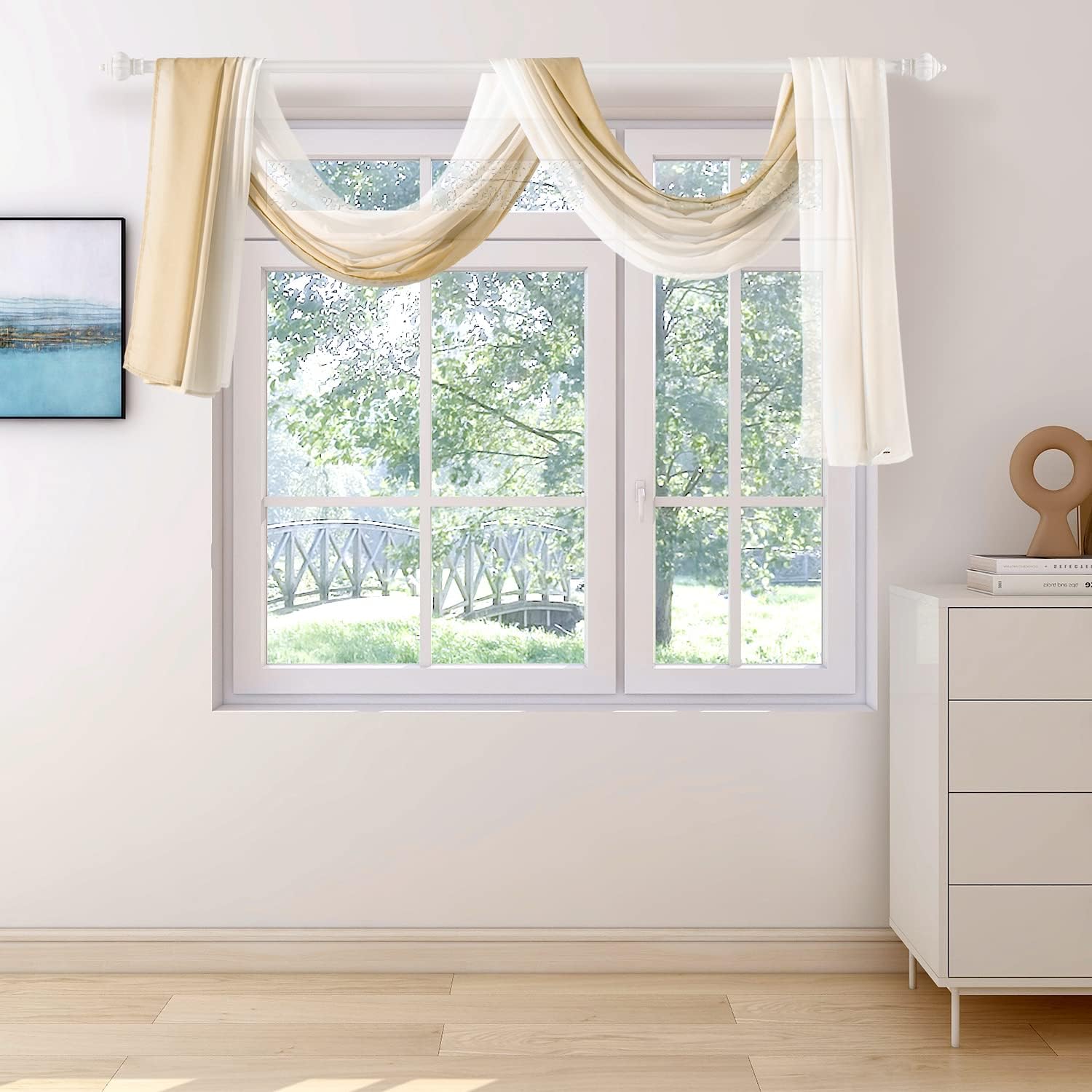 NAPEARL Ombre Window Scarf Valance 144 Inches Beige