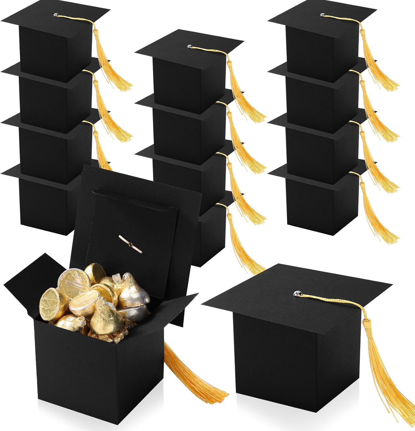 TaoBary Graduation Cap Candy Boxes Set of 12 Black