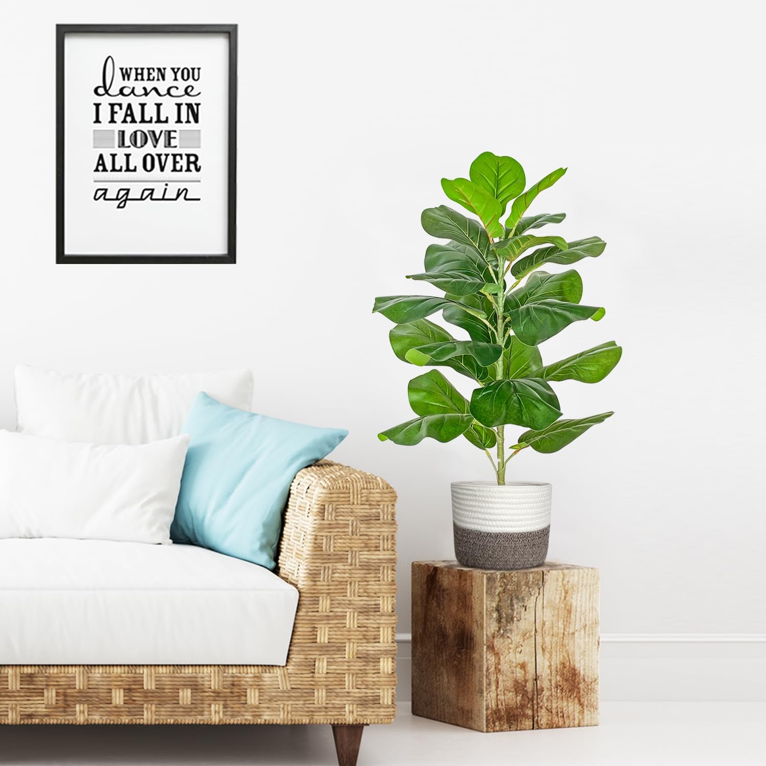BESAMENATURE Artificial Fiddle Leaf Fig Tree 305 Inch with Cotton Rope Basket