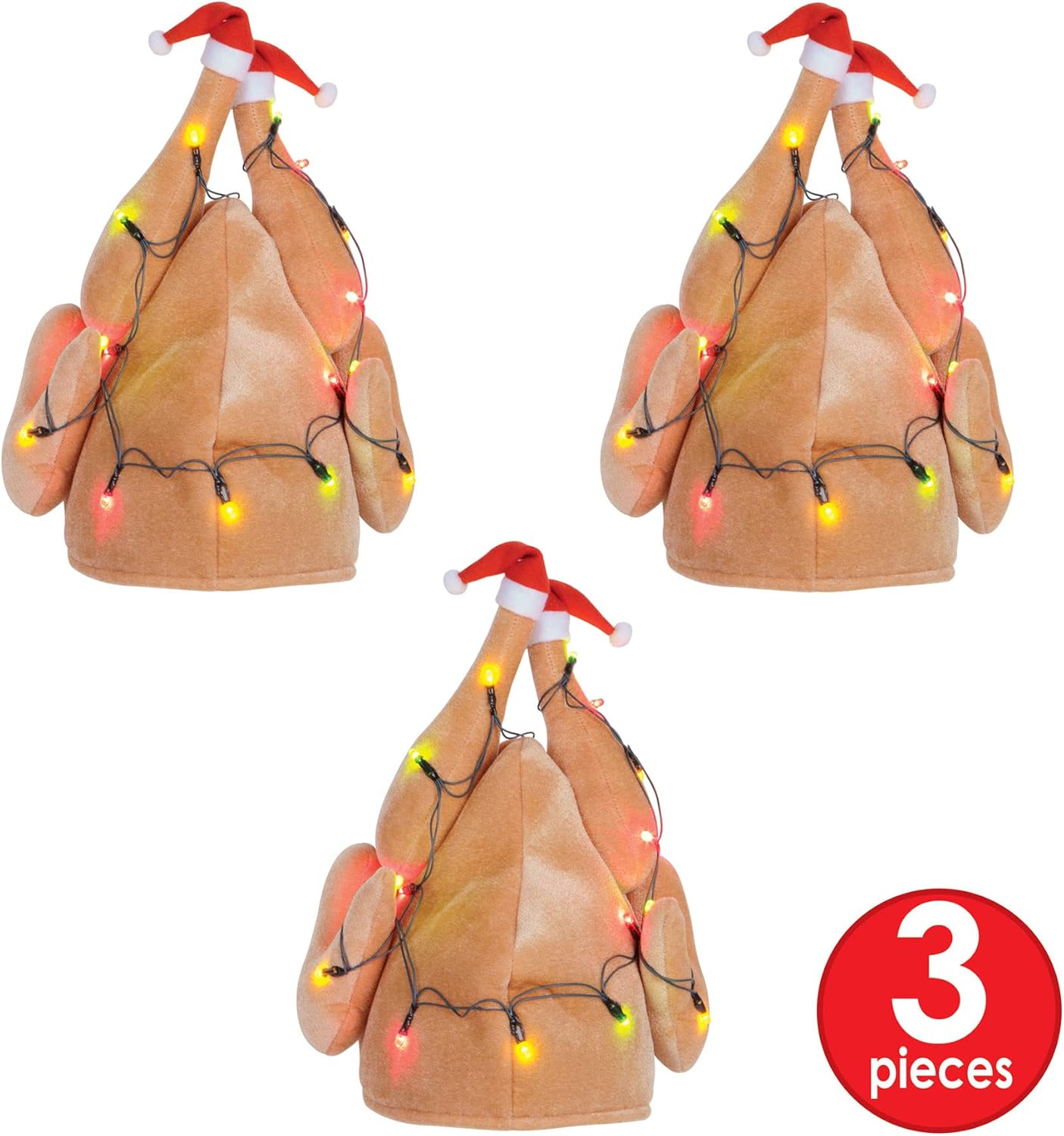 Beistle Plush Light-up Christmas Turkey Hats Set of 3