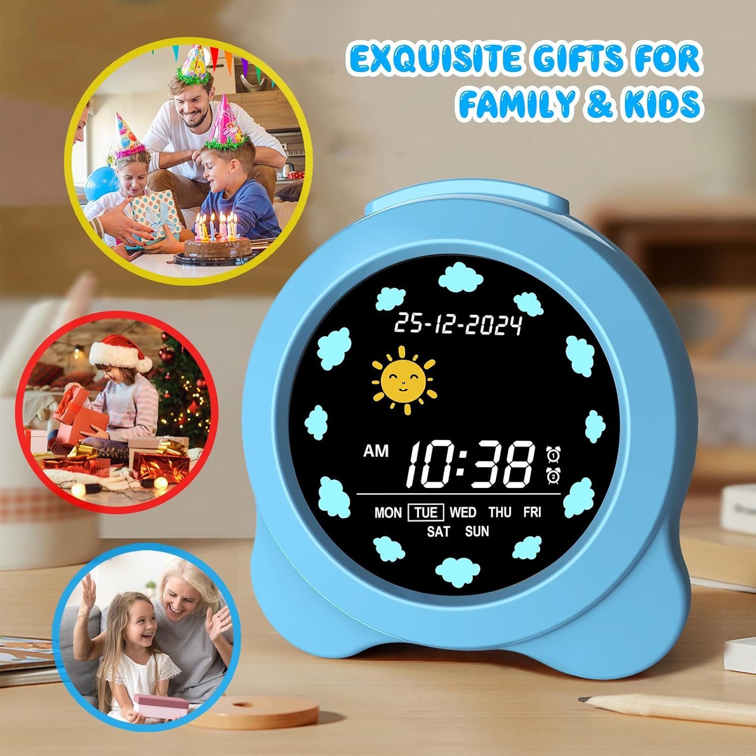 Kids Alarm Clock with Sun Moon LED Display