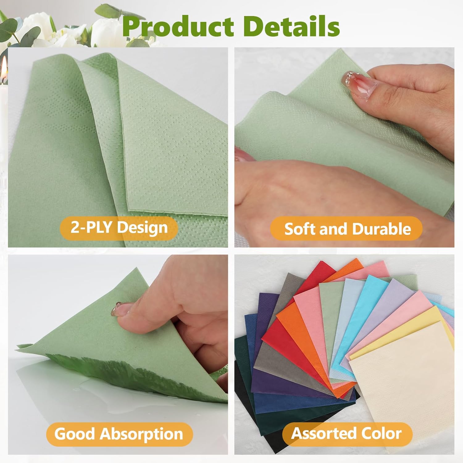 400 Pack Cocktail Napkins 20 Colors 10x10 Inch