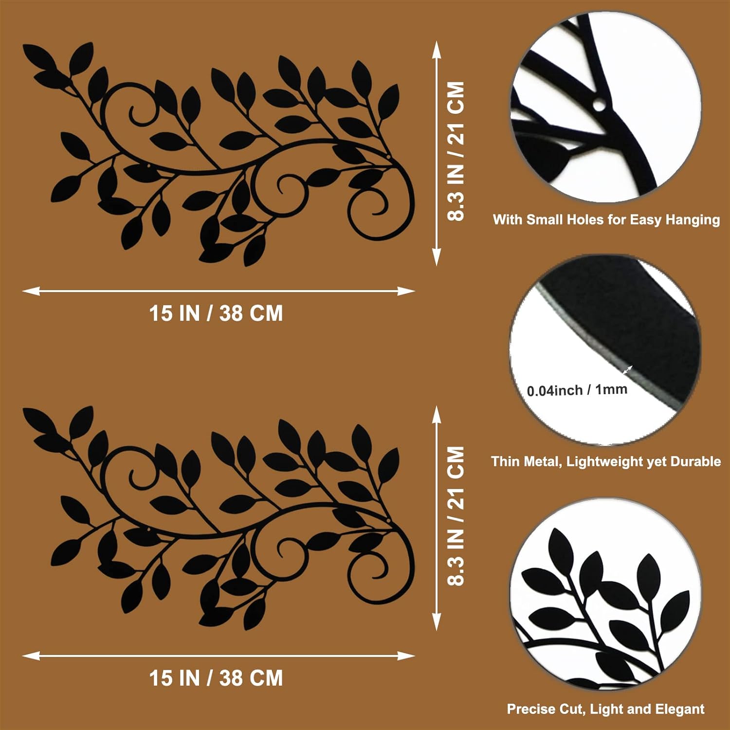 ESTART 2 Pieces Metal Tree Leaf Wall Decor