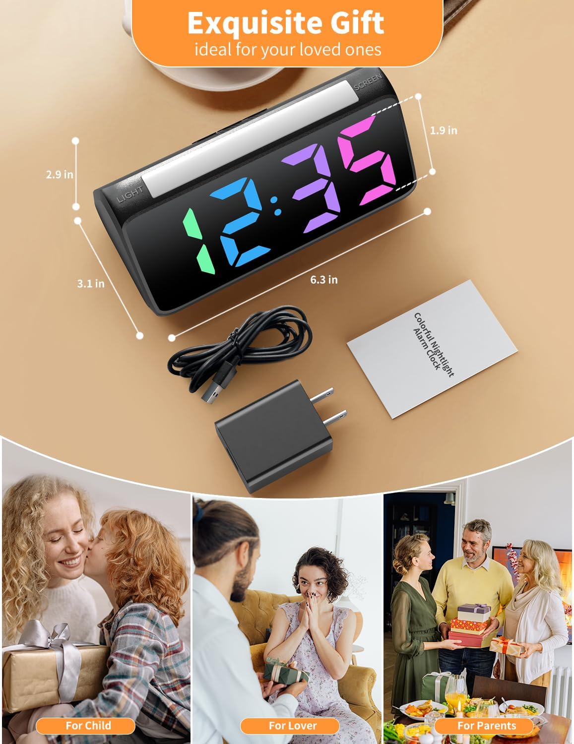 Netzu Digital Alarm Clock with RGB Night Light and Dual Alarm