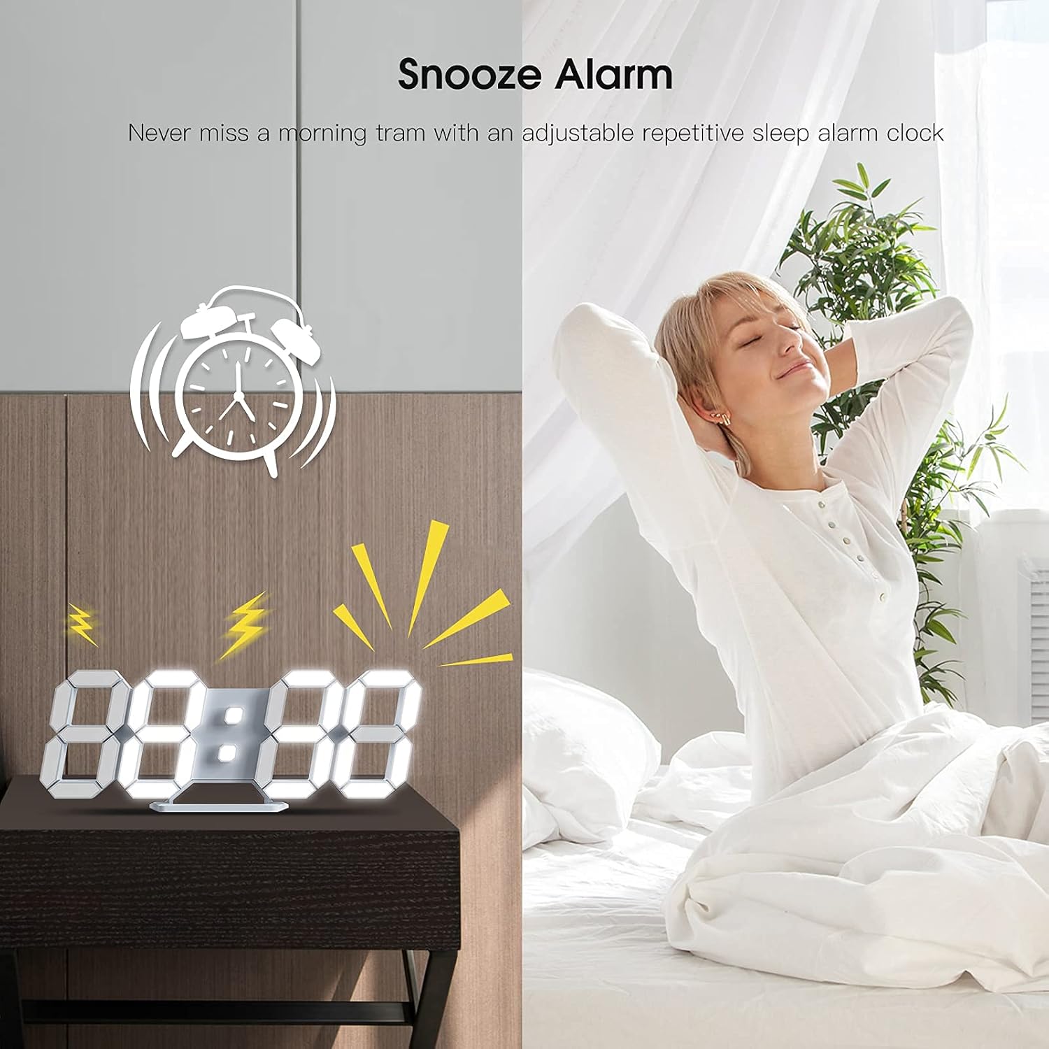 WISE TIGER 3D LED Wall Clock with Alarm and USB Nightlight