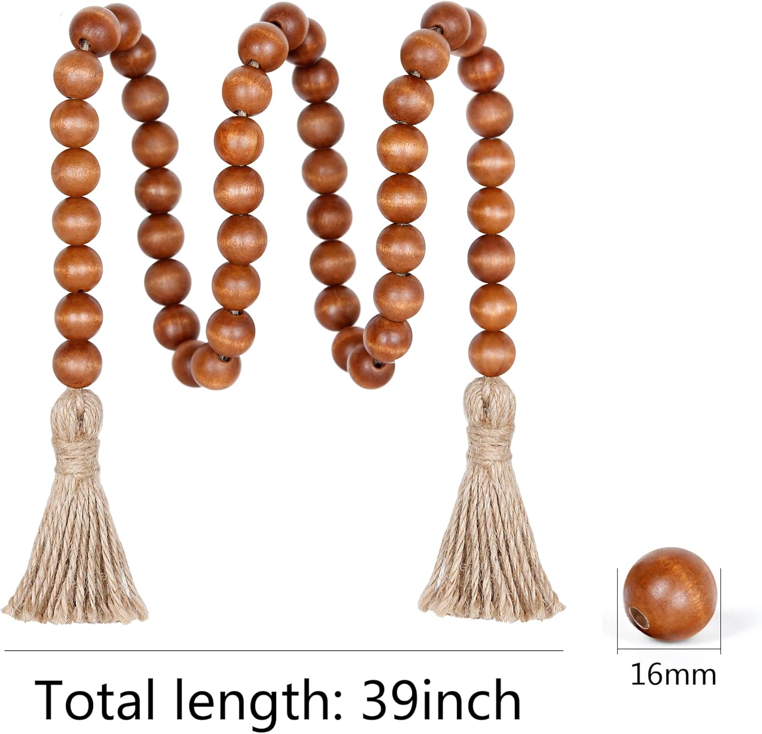 Meplait 39 Inch Wood Bead Garland with Tassels