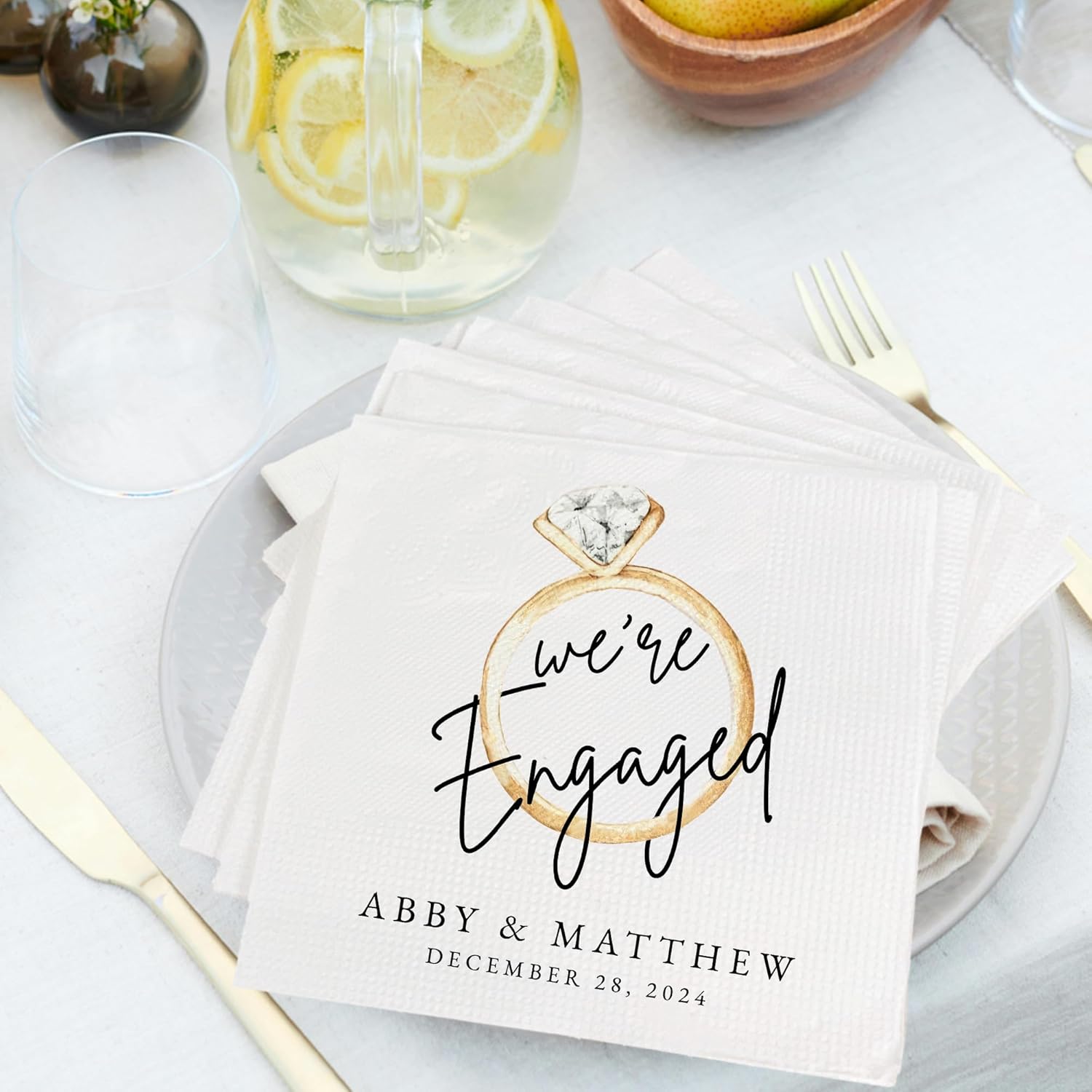 Luxury Custom Engagement Napkins Set of 15