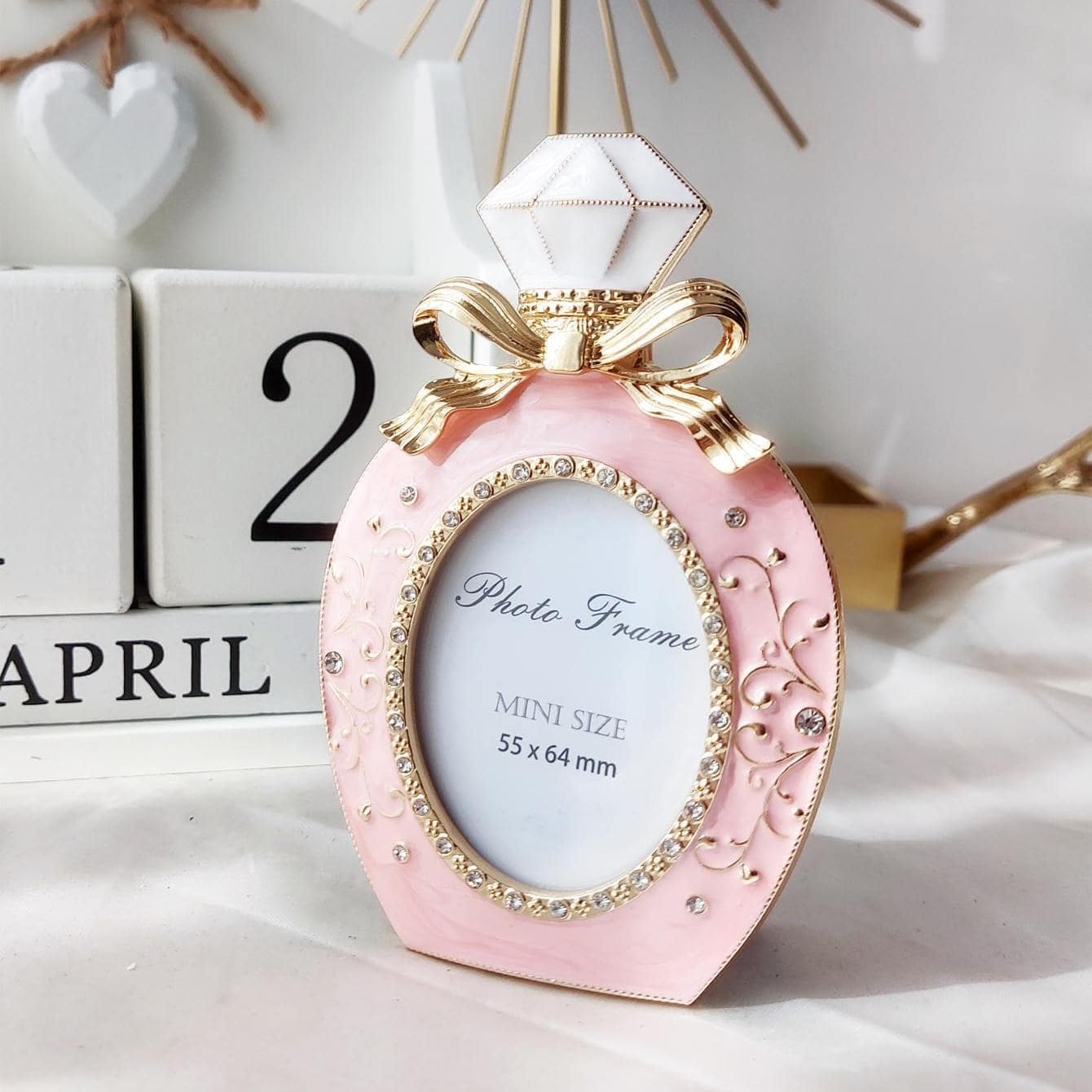 Mini Perfume Bottle Shaped Metal Photo Frame Pink
