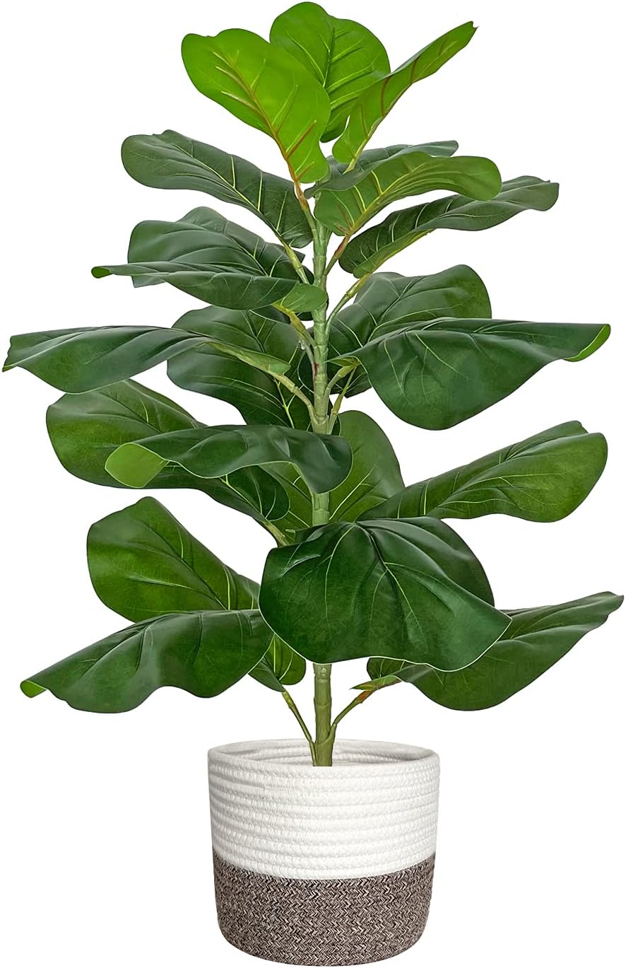 BESAMENATURE Artificial Fiddle Leaf Fig Tree 305 Inch with Cotton Rope Basket