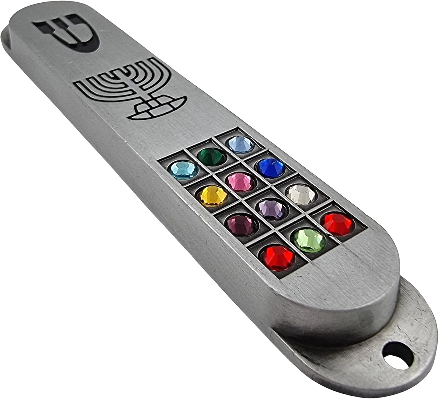 Pewter Mezuzah with Scroll and Hoshen Design