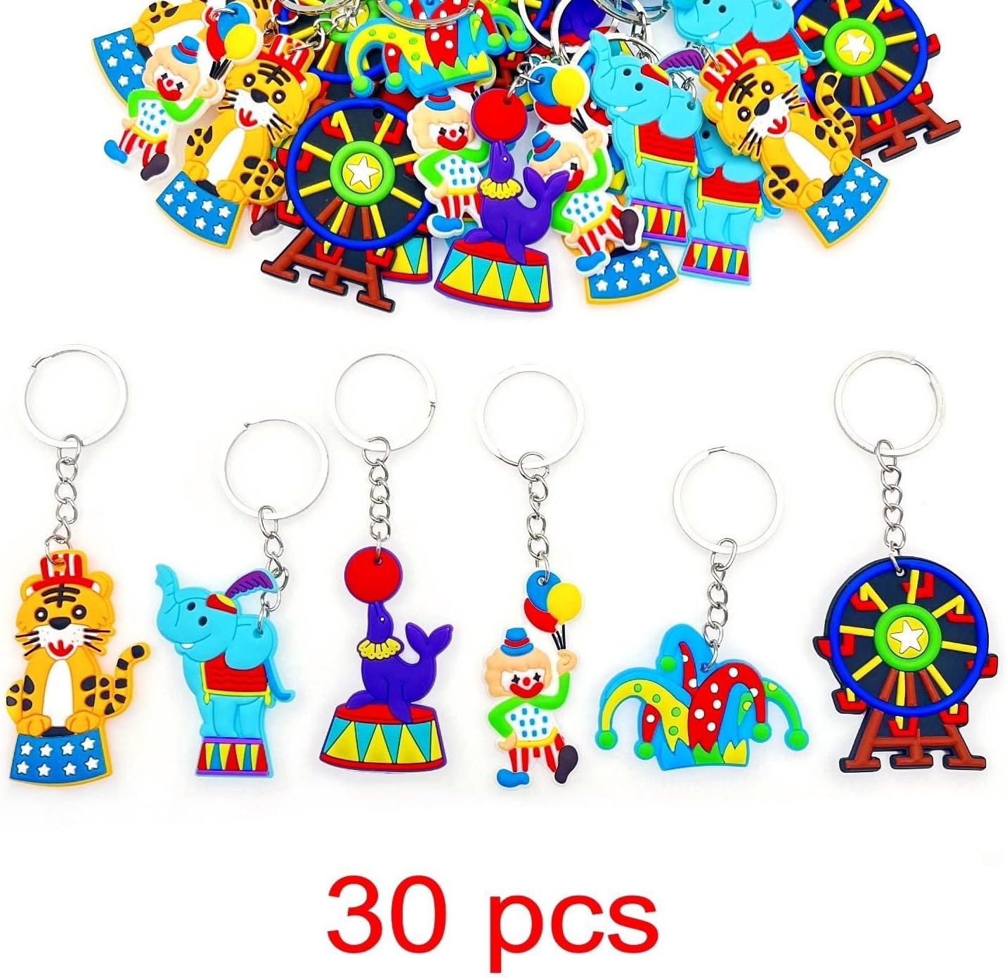 JZK 30 Pack Carnival Circus Keychain Set for Kids