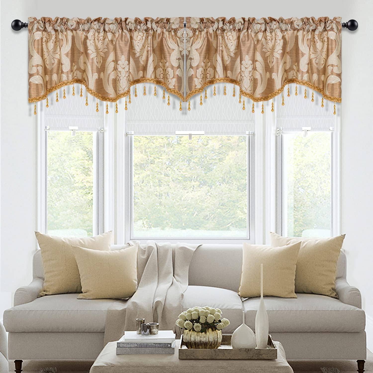 NAPEARL Scalloped Valance Curtains for Living Room and Kitchen Windows