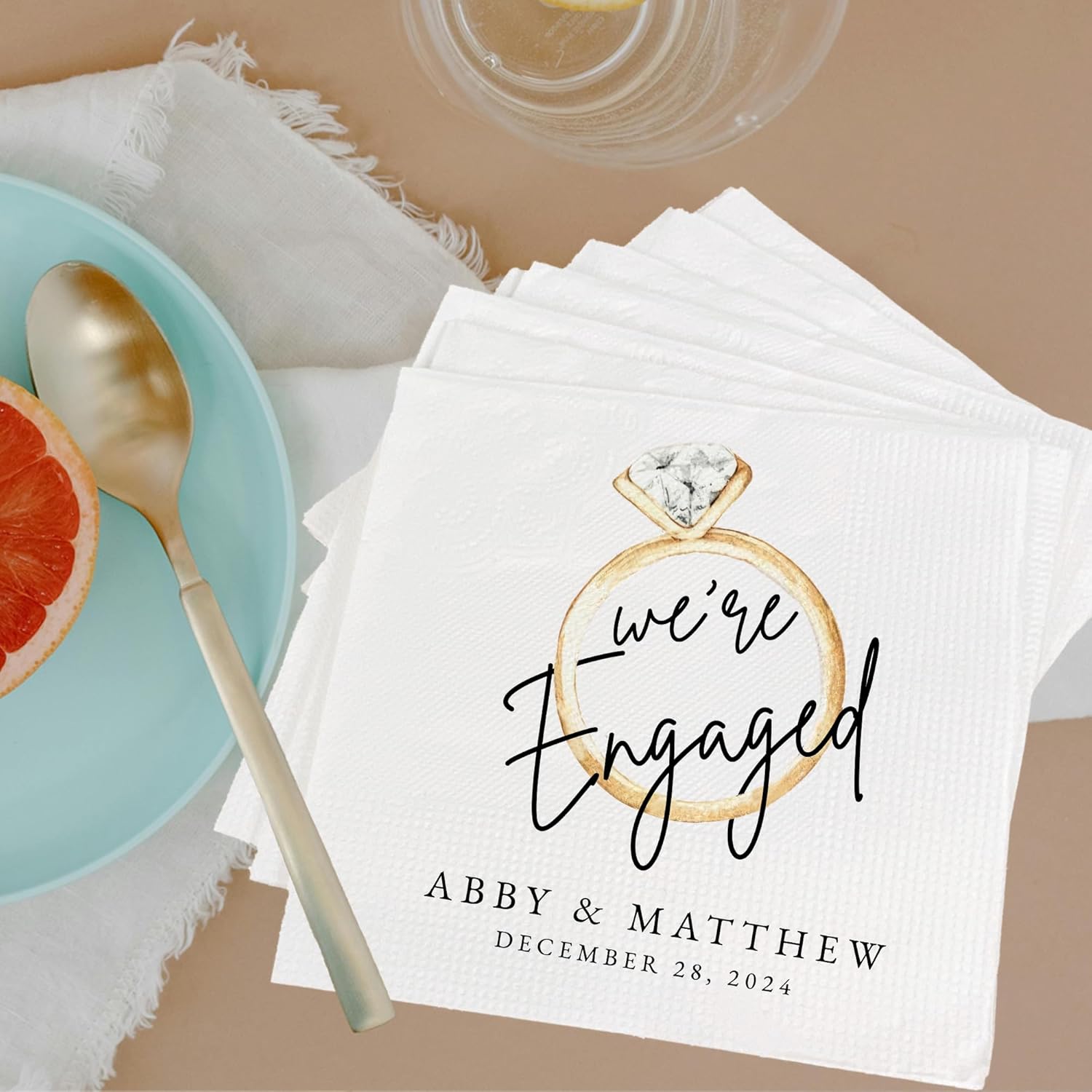Luxury Custom Engagement Napkins Set of 15