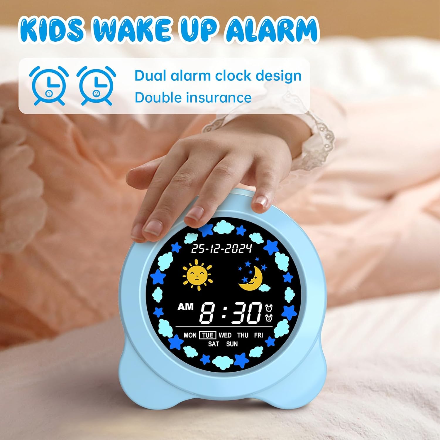 Kids Alarm Clock with Sun Moon LED Display